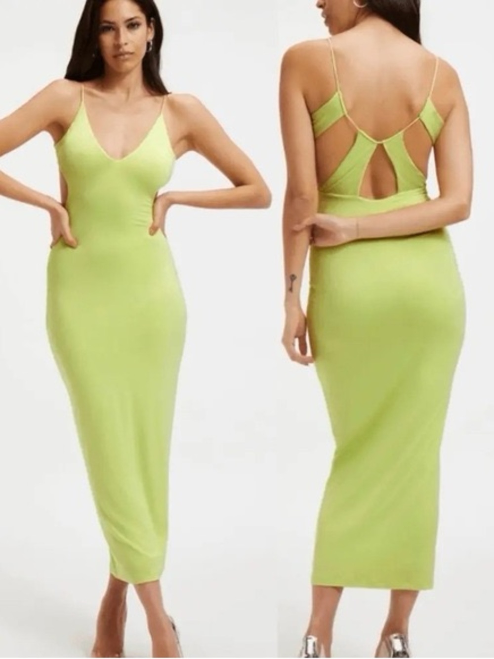 Good American Neon Lime Midi Dress in Lime Green Size XL